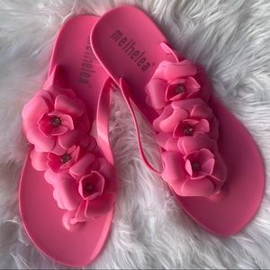 NEW Bohemian Pink Flowers Jelly Flip Flop Sandals